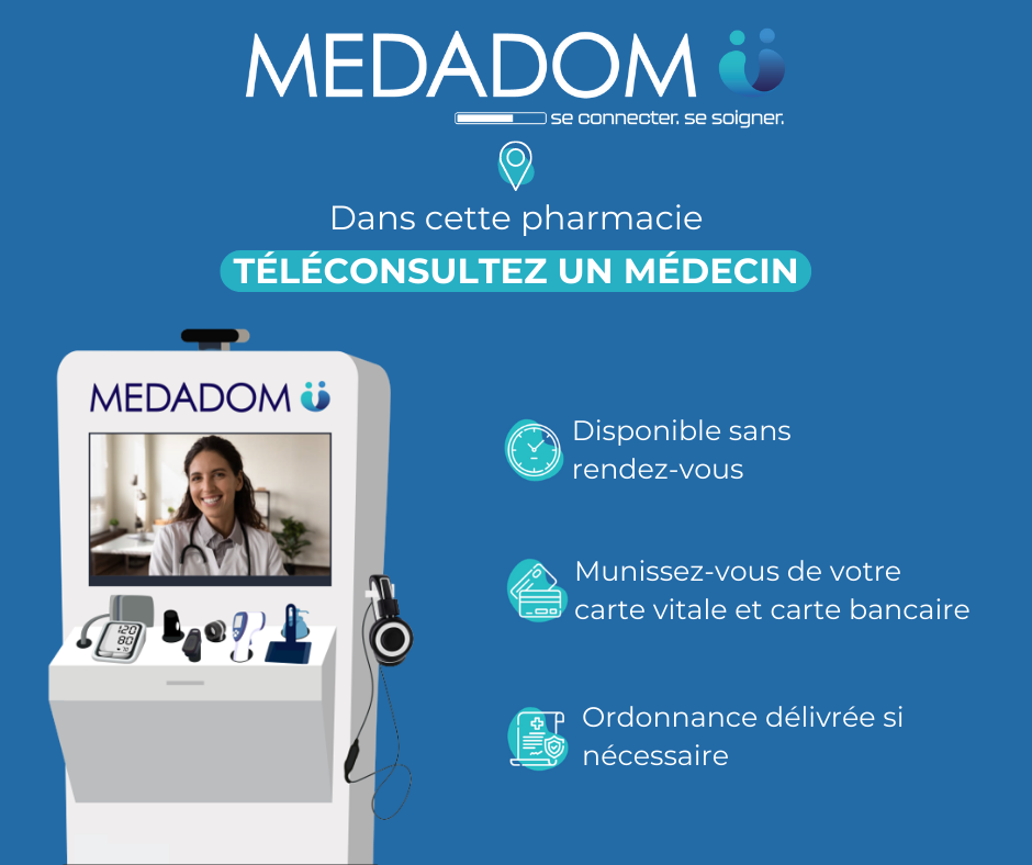Borne de téléconsultation Medadom disponible en pharmacie